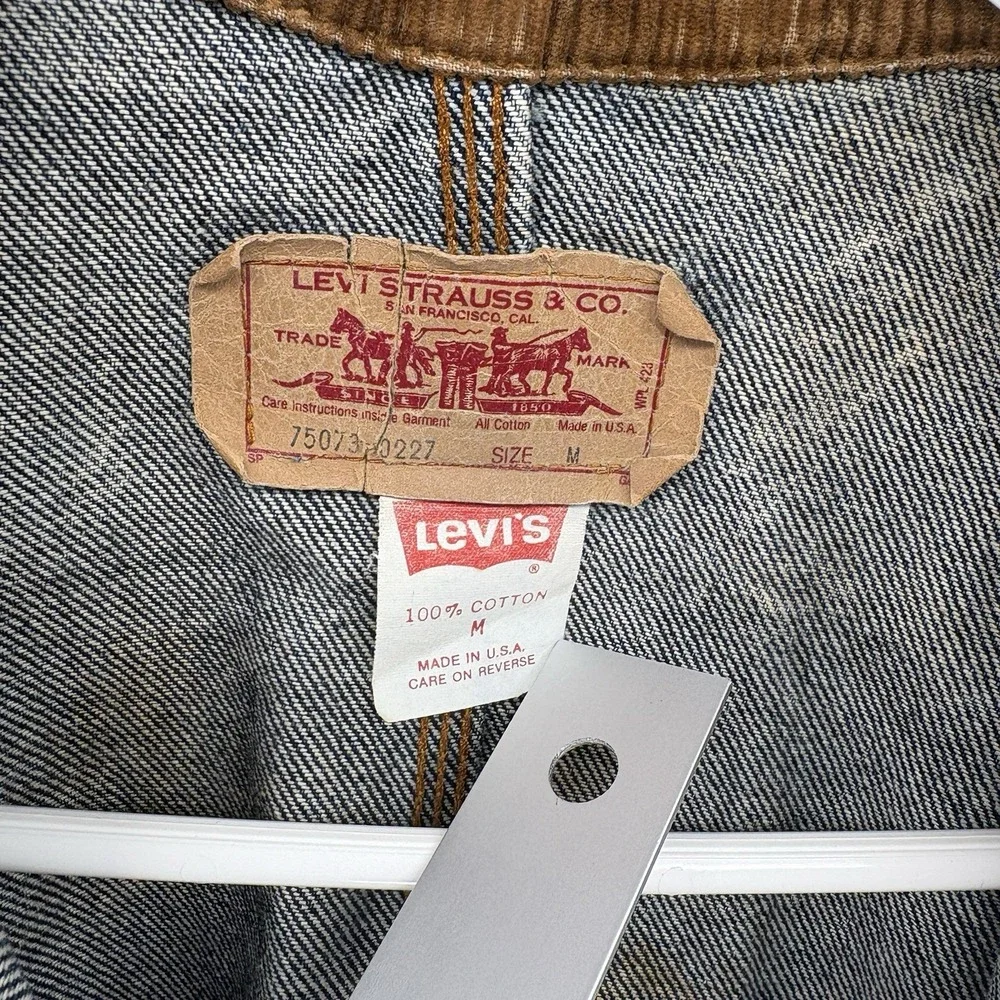 Vintage 80s Levis Denim Chore Jacket A-2 Bomber Buckle Back Orange Tab USA M